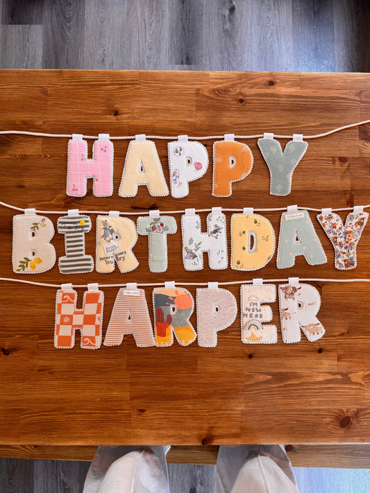Happy Birthday Banner | Made from your baby's clothes