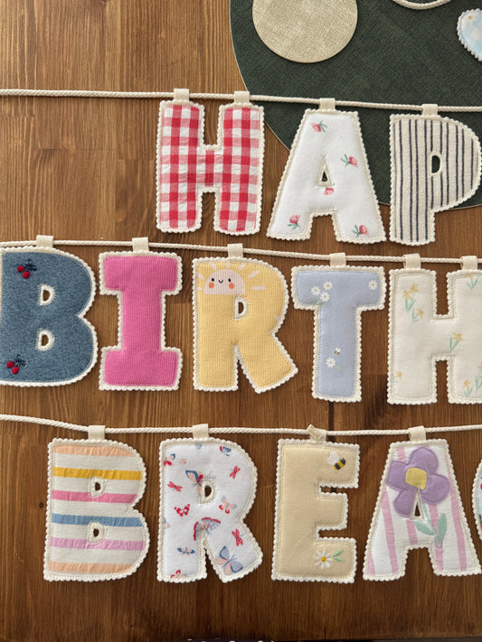 Happy Birthday Banner With Name | Made from your baby's clothes