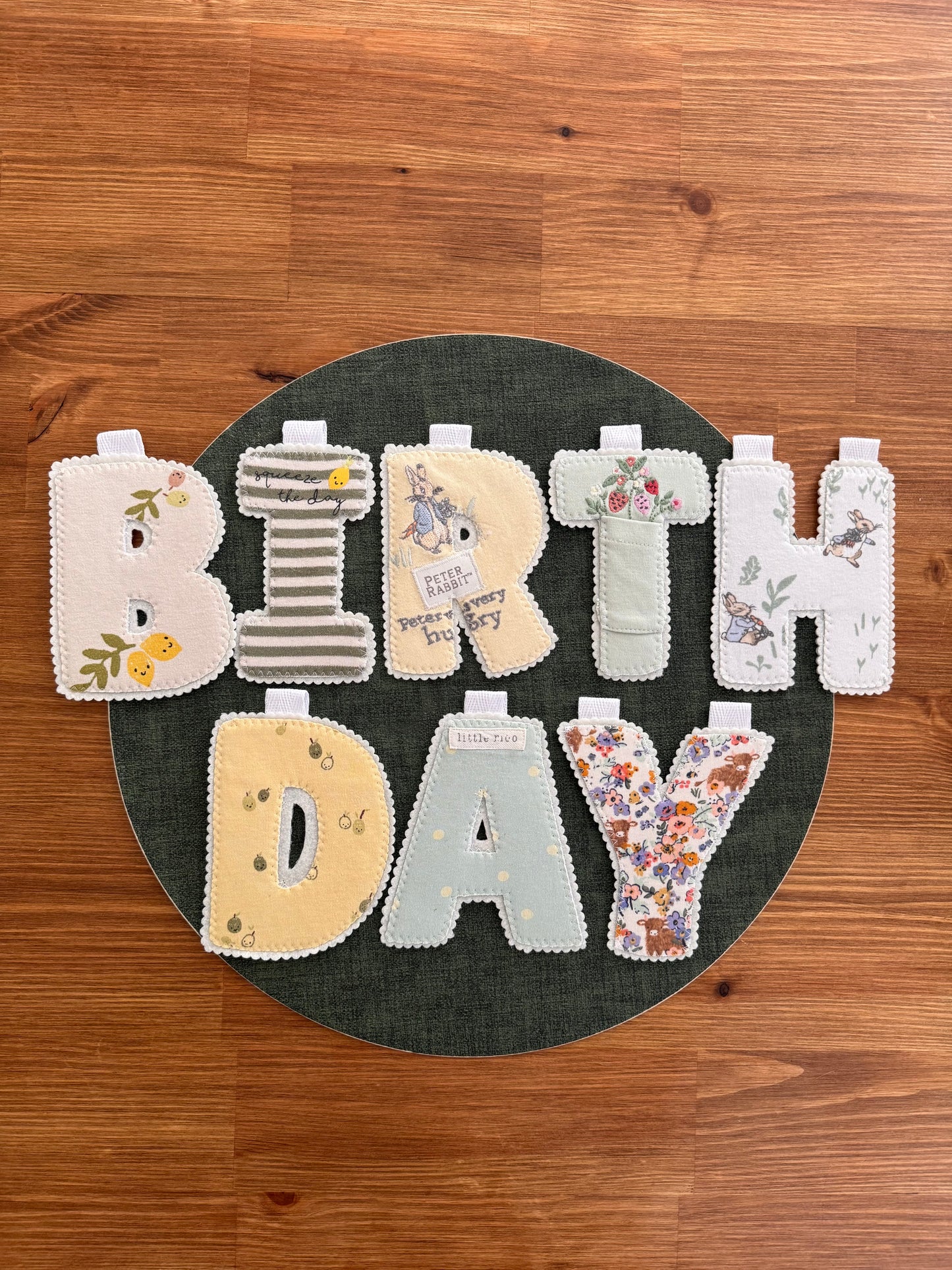 Happy Birthday Banner With Name | Made from your baby's clothes