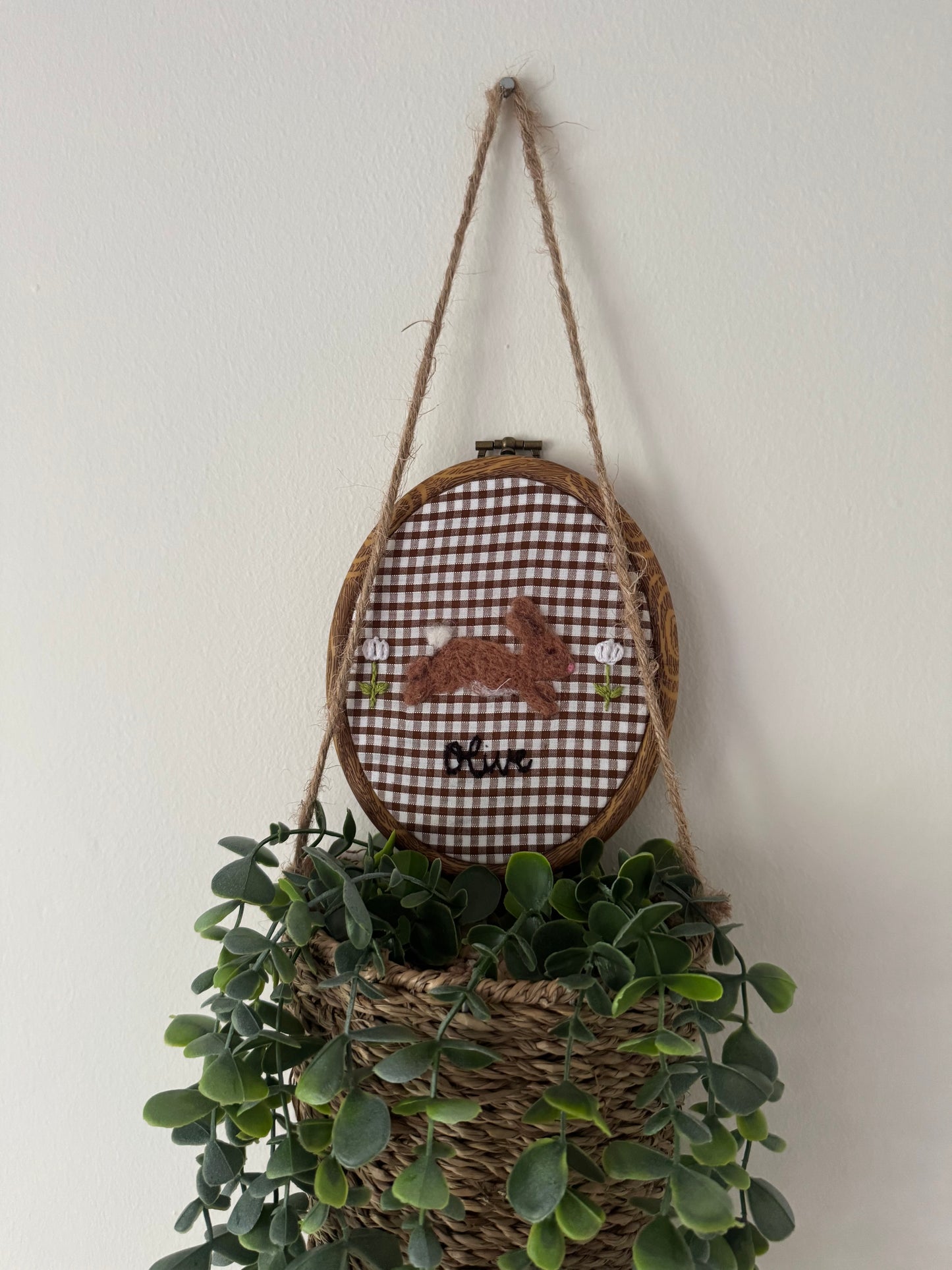 Felted Bunny Wall Art | Personalised Felted Nursery Decor
