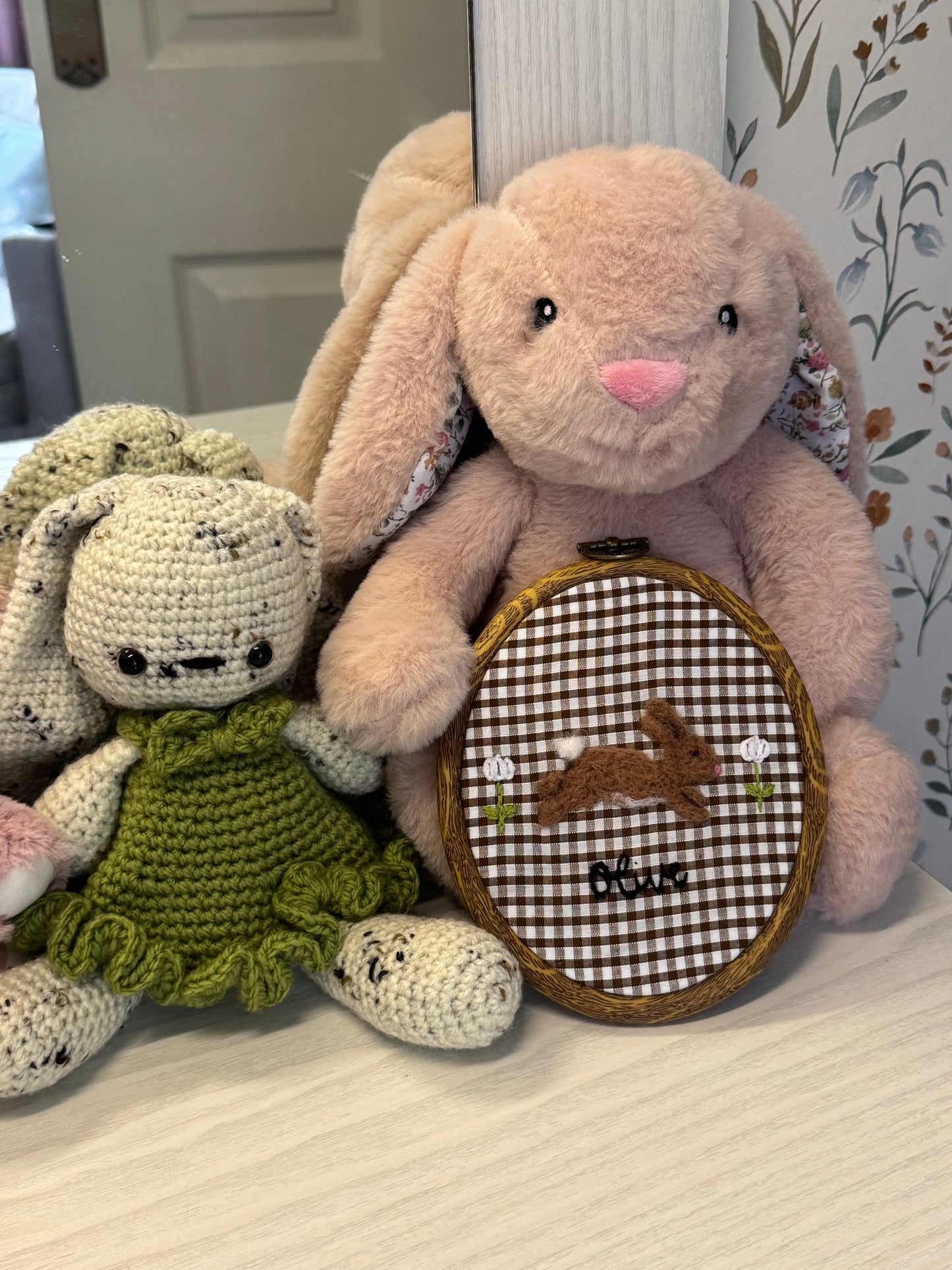 Felted Bunny Wall Art | Personalised Felted Nursery Decor